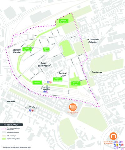 Groues plan de localisation espaces publics et espaces verts (c) Paris La Défense